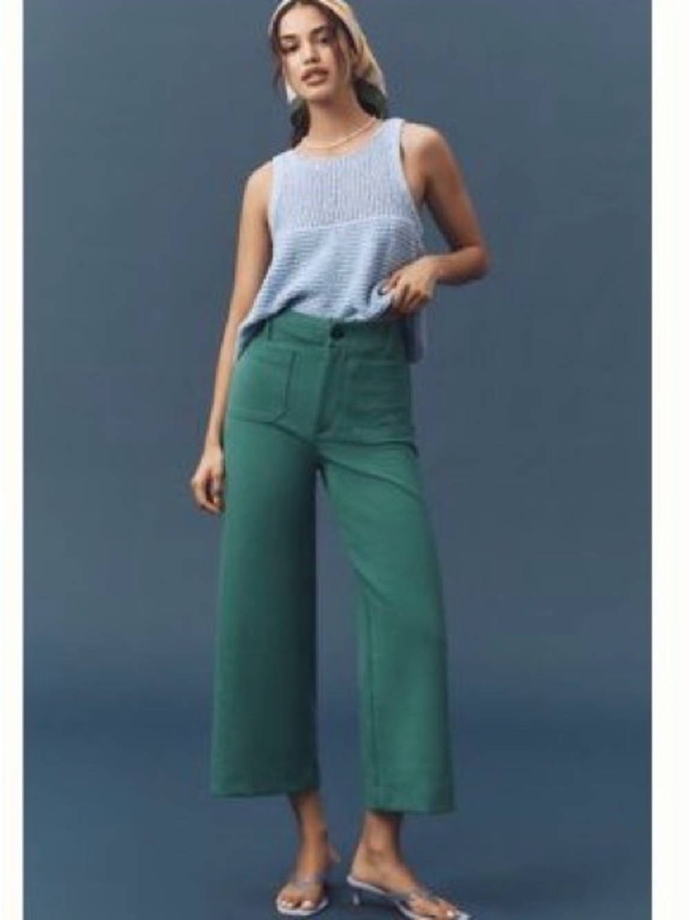 NEW Anthropologie Maeve High-Rise Wide-Leg Cropped Pants, Emerald Green, 27